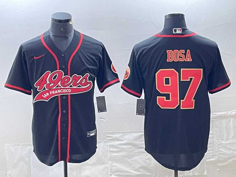 Mens San Francisco 49ers #97 Nick Bosa Black Red With Patch Cool Base Stitched Baseball Jersey->san francisco 49ers->NFL Jersey